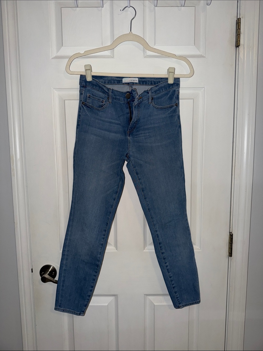 LOFT High-Rise Slim Straight Jeans in Medium Blue
